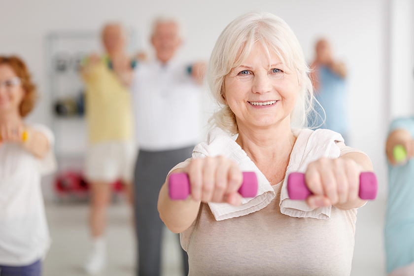 Exercising with dumbbells