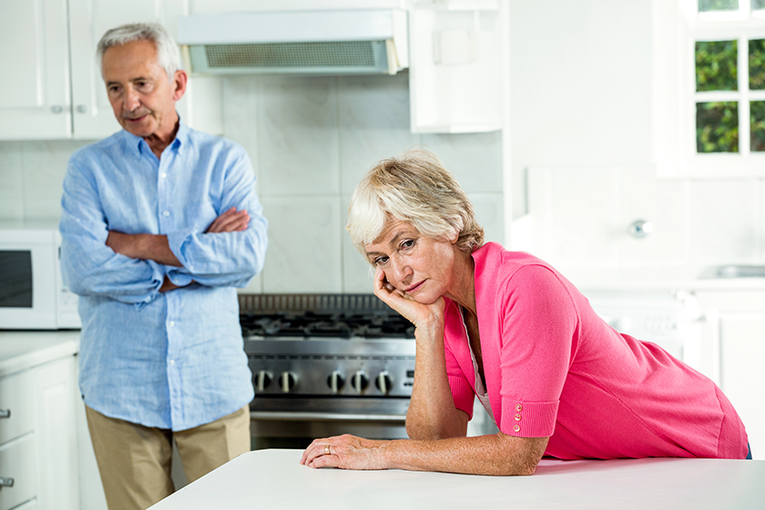 Upset senior couple after argument 